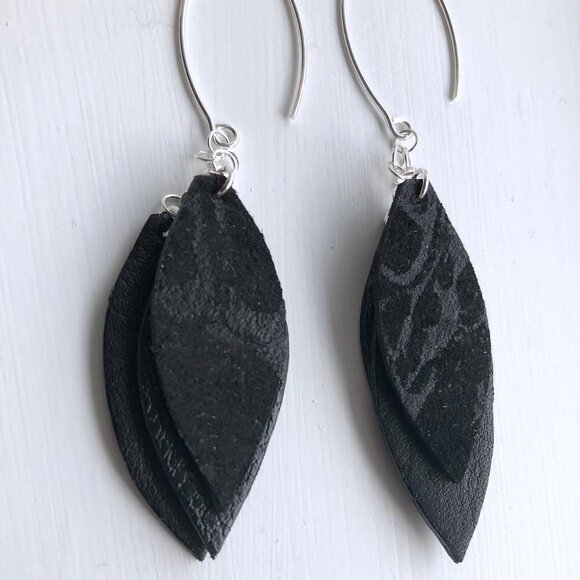 black Leather Earrings - Picture 4 of 7